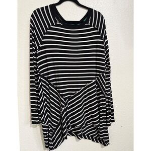 Verve Ami Womens XL Black White Striped Asymmetrical Hem Raglan Tunic Top